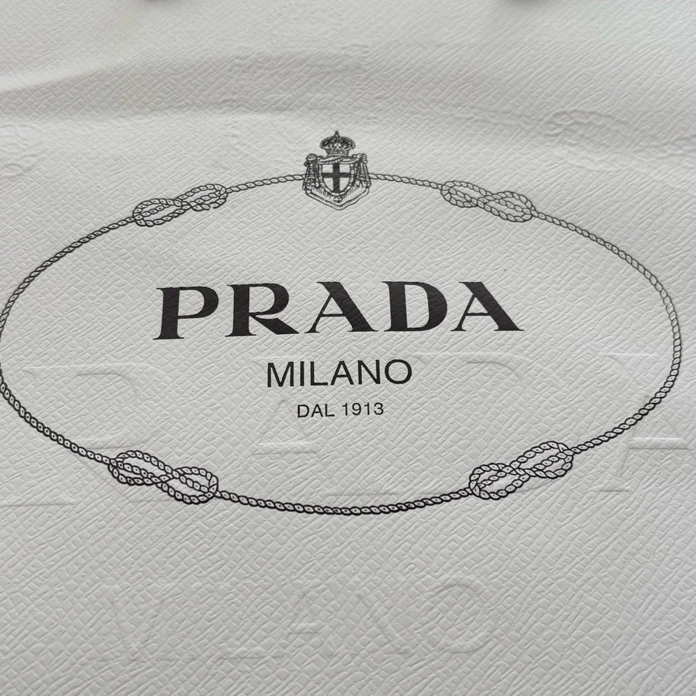 Prada White and Black Logo Shopping Bag